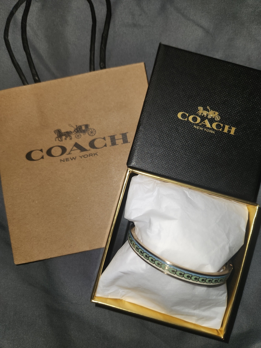 Coach Signature Bangle Bracelet, Bag And Box, Gift Ready